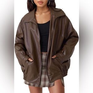 Automet Oversized Brown Faux Leather Jacket